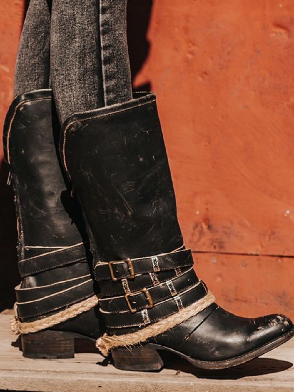Freebird Drove Distressed Black Leather Boots Size 7 - Picture 9 of 15